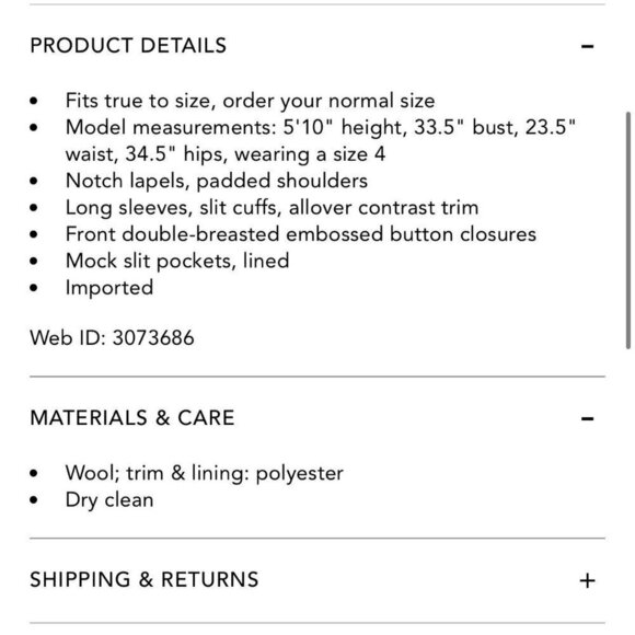 ❤️ Frame double breasted contrast trims blazer,black /white, Plus Size 14 - Picture 4 of 14